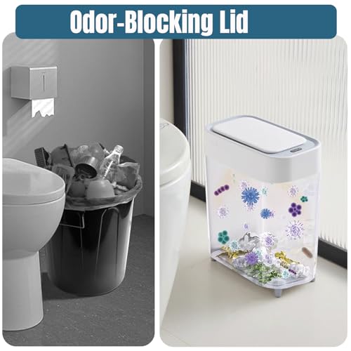 LALASTAR 2 Pack Automatic Trash Can Bathroom, Touchless Garbage Can with Lid, Slim Motion Sensor Waterproof Plastic Trash Bins for Bedroom Office Toilet, 2.3 Gallon, White+Grey Trim - color: White+Grey Trim