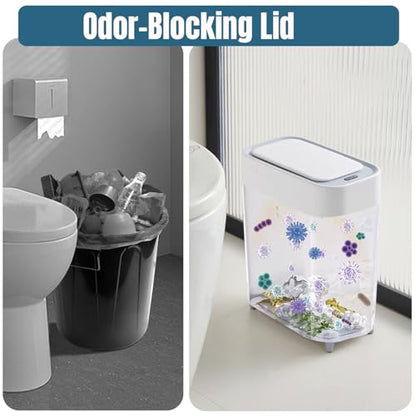 LALASTAR 2 Pack Automatic Trash Can Bathroom, Touchless Garbage Can with Lid, Slim Motion Sensor Waterproof Plastic Trash Bins for Bedroom Office Toilet, 2.3 Gallon, White+Grey Trim - color: White+Grey Trim