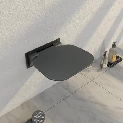 Wall Mounted Shower Seat 15.7" Folding Shower Seat with Embed CS Seat Bracket Bistable Structure UF Shower Seats Aluminum Base 440lb Load Capacity for Bathroom Remodel, Matte Black - size: Matte Black