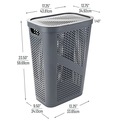 Mind Reader Slim Laundry Hamper with Lid, 60L Clothes Basket, Ventilated Plastic, Gray - color: Gray, size: Single