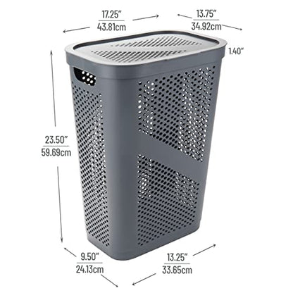 Mind Reader Slim Laundry Hamper with Lid, 60L Clothes Basket, Ventilated Plastic, Gray - color: Gray, size: Single