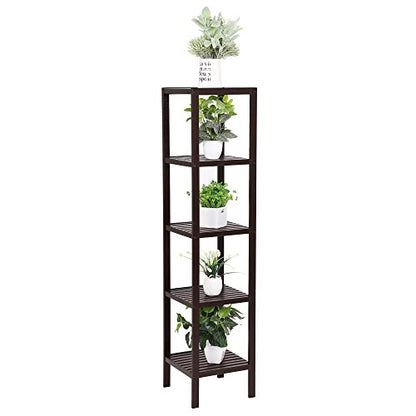 SONGMICS Bamboo Storage Shelf, 5-Tier Shelving Unit, Multifunctional, in the Entryway, Bathroom, Living Room, Balcony, Kitchen, 13 x 13 x 57.5 Inches, Brown UBCB55Z - color: Brown, size: 5 Tiers (13"D x 13"W x 57.5"H)