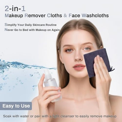 Makeup Remover Washcloths, 6 Pack Microfiber Face Towels, Plush & Thick, Ultra Soft Reusable Towels for Face & Hands, Highly Absorbent & Gentle 12 x 12 Inches, Black Gray - color: Black Gray