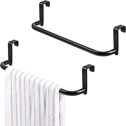 2 Pieces Metal Towel Bar Kitchen Cabinet Steel Towel Rack Bar for Hanging on Inside or Outside of Doors, Home Kitchen Bathroom(Black) - color: Black