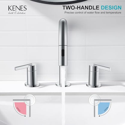 Chrome Pull Down Widespread Bathroom Faucet 8 Inch 2 Handle 3 Hole | Pull Out Bathroom Faucet with Pop Up Drain & Supply Lines, Lead-Free cUPC & NSF Certified, 8 Inch Faucet for Vanity RV Sink - color: Chrome