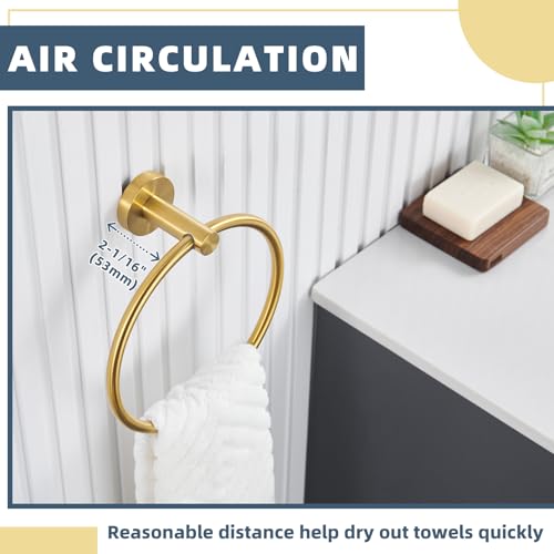 Brushed Gold Bathroom Accessories Set, 2-Piece, 304 Stainless Steel | Practical Bathroom Hardware Set for Bathroom Restroom Sink, Rotatable Towel Ring, Open-arm Toilet Paper Holder, Wall Mounted - color: Brushed Gold Round Shape