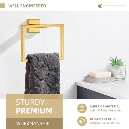 Angle Simple Hand Towel Holder Brushed Dark Gold, Square Towel Ring 7.09" | SUS304 Stainless Steel, Stationary Design for Bathroom Shower Kitchen Wall, Screws Mounted - color: Brushed Dark Gold