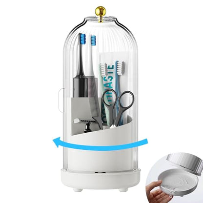 Toothbrush Holders with Cover, Rotating Toothbrush Holder, with Dustproof Transparent Cover and Drainage, Multi-Purpose Storage for Bathrooms, Makeup Brushes, for Students, Office & Vanity Use