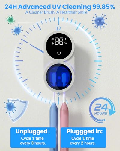 Toothbrush Sanitizer Holder, GEVOODIX Tooth Brush Holder for Bathroom, Wall-Mounted Toothbrush Holders Organizer Auto-Inductive Cover, 140℉ Air Drying Fits Most Electric, Manual and Kids’ Toothbrushes