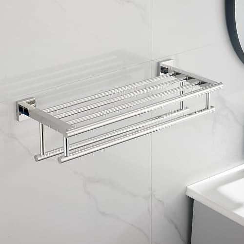 Bathroom Towel Rack 24 Inch Tower Holder with Double Towel Bar Polished Chrome Towel Rack Wall Mounted SUS304 Stainless Steel Hotel Towel Shelf Modern Towel Hanger - color: Polished Chrome, size: 24 Inch/ 60cm