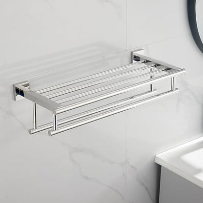 Bathroom Towel Rack 24 Inch Tower Holder with Double Towel Bar Polished Chrome Towel Rack Wall Mounted SUS304 Stainless Steel Hotel Towel Shelf Modern Towel Hanger - color: Polished Chrome, size: 24 Inch/ 60cm