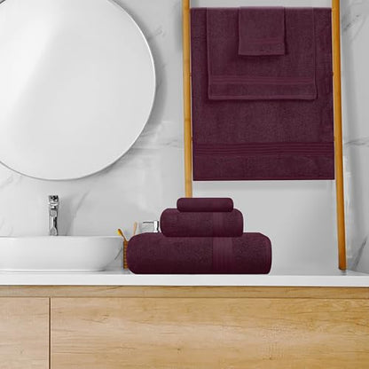 GLAMBURG Ultra Soft 8-Piece Towel Set - 100% Pure Ringspun Cotton, Contains 2 Oversized Bath Towels 27x54, 2 Hand Towels 16x28, 4 Wash Cloths 13x13 - Ideal for Everyday use, Hotel & Spa - Burgundy - color: Burgundy, size: 8 Piece Towel Set