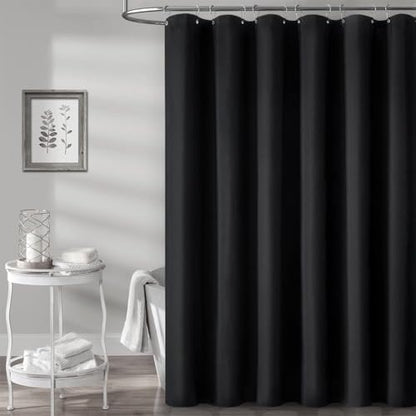 Narrow Linen Textured Waterproof Thick Shower Curtain, 54x72, Black | Small Size, 230GSM Polyester, Heavy Duty Fabric, Weighted Hem, 10 Plastic Hooks, Modern Luxury Hotel Style, Machine Washable - color: Black, size: 54"W x 72"L (Pack of 1)