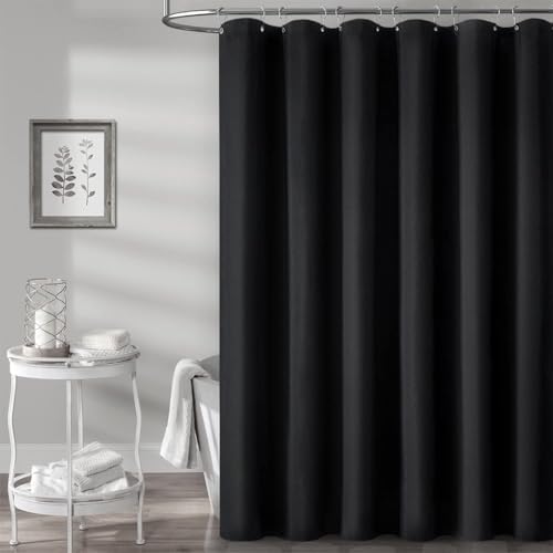 48x72 Linen Textured Waterproof Thick Fabric Shower Curtain Set, Black | Stall Size, 230GSM Polyester, Heavy Duty Cloth, Weighted Hem, 8 Plastic Hooks, Modern Luxury Hotel Style, Machine Washable - color: Black, size: 48"W x 72"L (Pack of 1)