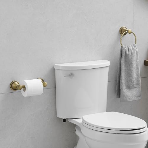 RUMOSE Pivoting Toilet Paper Holder and Hand Towel Ring, Antique Brass | Wall Mount, Bathroom Hardware Accessories 2 PCS Set, Toilet Tissue Roll Holder & Towel Hanger, Rustproof, Stainless Steel - color: Antique Brass