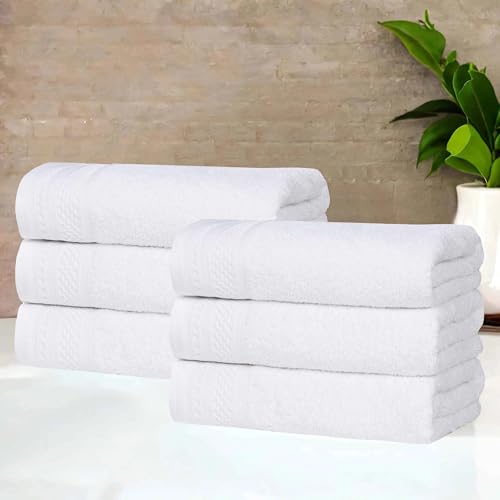 BLUENILEMILLS Honeycomb 500GSM, Textured Waffle Border, Highly Absorbent and Soft, Cotton Light to Medium Weight Hand Towel Set of 6, White - color: White, size: Hand Towel-6 PC