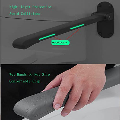 Flip Up Grab Bar,Bathroom Folding Grab Bar,Grey | Grab Bars,Stainless Steel Material,Night Glow Strips on Both Sides,Wall Mounted,Non Slip Waterproof Elderly Handicap Bars - color: Gray