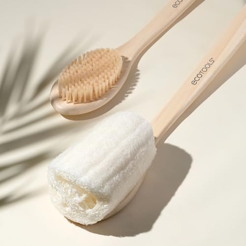 EcoTools Bath Bristle Brush, Back Scrubber for Shower with Long Handle | Smooth skin daily, body brush for showering with bamboo handle, vegan, cruelty-free, nylon bristles, back brush for shower - size: 1 Count (Pack of 1)