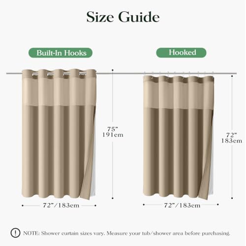 Beige Hook Free Waffle Shower Curtain & Snap-in Fabric Liner,72x75 | Less Time to install, 3 in 1 Fabric Shower Curtain and Liner Set with Magnets, Mesh Top Window, Shower Curtains for Bathroom - color: B Beige, size: 72"W x 75"L (Pack of 1)