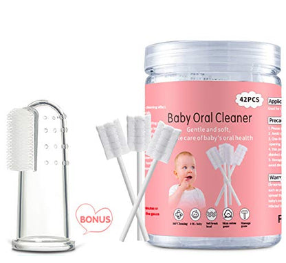 EASICUTI Baby Tongue Cleaner,Baby Toothbrush Disposable Gauze Cleaner 42PCS | Baby Oral Cleaner, Newborn Toothbrush for Baby Mouth Gum Clean, Silicone Finger Toothbrush, Infant Toothbrush for 0-36 Month - size: 1 Count (Pack of 42)