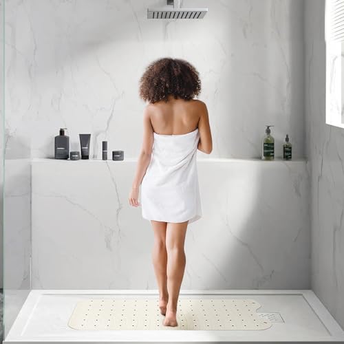 Extra Long Rubber Bathtub Mat, Non-Slip Shower Tub Mat, 39x16 Inch, Bath Tub Floor Mat with Suction Cups and Drainage Holes, Ivory White - color: Ivory White