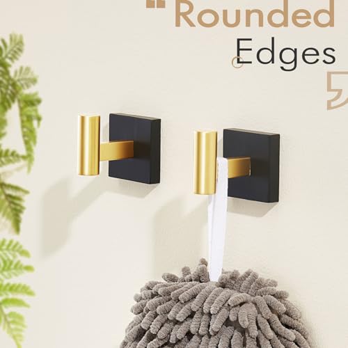 KOKOSIRI Robe Hooks for Bathrooms Towel Hook Wall Mounted Coat Hooks, Bathroom Hardware 2 Pack Black with Gold Stainless Steel B1013GDK-P2 - color: Black Gold, size: 2 Pack
