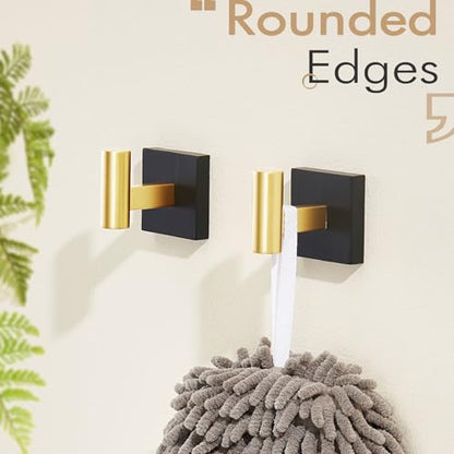 KOKOSIRI Robe Hooks for Bathrooms Towel Hook Wall Mounted Coat Hooks, Bathroom Hardware 2 Pack Black with Gold Stainless Steel B1013GDK-P2 - color: Black Gold, size: 2 Pack