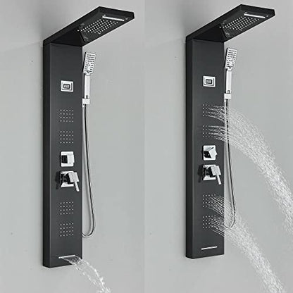 Black Shower Panel Tower Massage Body Jets System Rain Waterfall Mixer Hand Shower