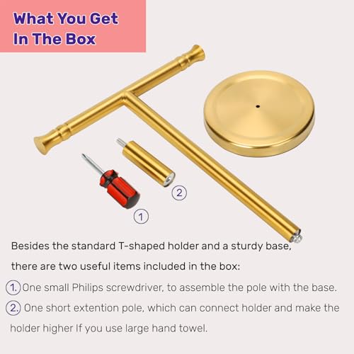 Gold Hand Towel Holder Stand for Bathroom Vanity Countertop SUS304 Stainless Steel T-Shape Free Standing Towel Rack Stand Towel Bar for Bathroom Kitchen - color: Brushed Gold