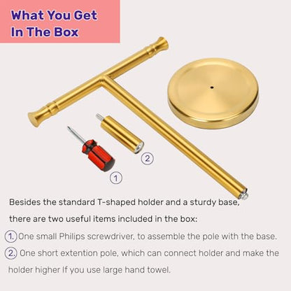 Gold Hand Towel Holder Stand for Bathroom Vanity Countertop SUS304 Stainless Steel T-Shape Free Standing Towel Rack Stand Towel Bar for Bathroom Kitchen - color: Brushed Gold
