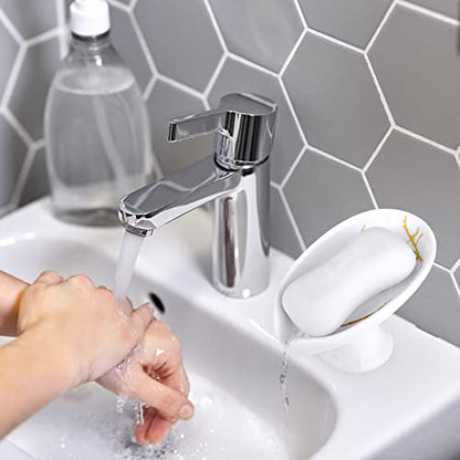 Soap Dish for Shower Ceramic Soap Holder Self Draining Leaf Shape Bar Soap Tray, Marble Pattern White Drain Soap Dish Holder for Bathroom,Easy Cleaning Keep Soap Dry - color: White