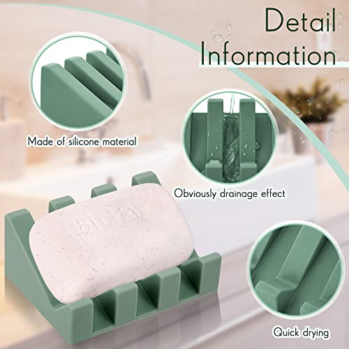 2 Pieces Silicone Soap Dish Self Draining Soap Dish Shower Waterfall Bar Soap Holder Tray with Drain Soap Saver for Kitchen Bathroom Accessories (Light Green) - color: Light Green