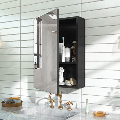 18x14 Inch Bathroom Medicine Cabinet with Mirror, Pre-Assembled Bathroom Medicine Cabinets, Surface/Recessed Wall Mounted Farmhouse Large Medicine Cabinet, Black - color: Black, size: 14 x 18