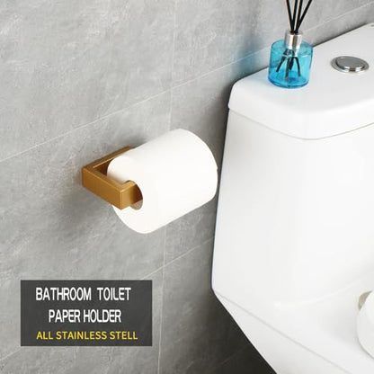 GERZWY Bathroom 2-Piece Accessory Set Gold Stainless Steel Toilet Paper Holder Towel Ring Wall Mount - color: Champagne Gold