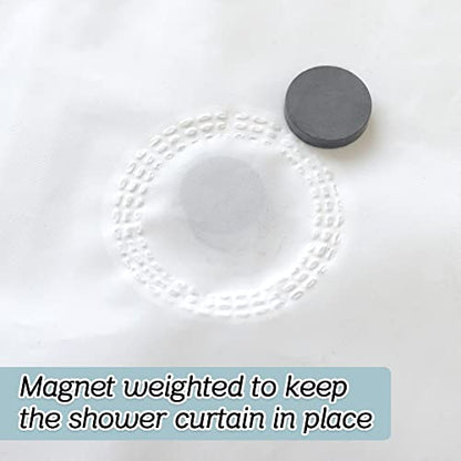 No Hook White Shower Curtain Liner PEVA Plastic Waterproof Heavy Duty Bathroom Curtain Hook Free Shower Liner 72x74 Inches | PEVA Plastic Vinyl Waterproof Heavy Duty Bathroom Curtain Hook Free Shower Liner with bottom Magents - color: White, size: 72"W x