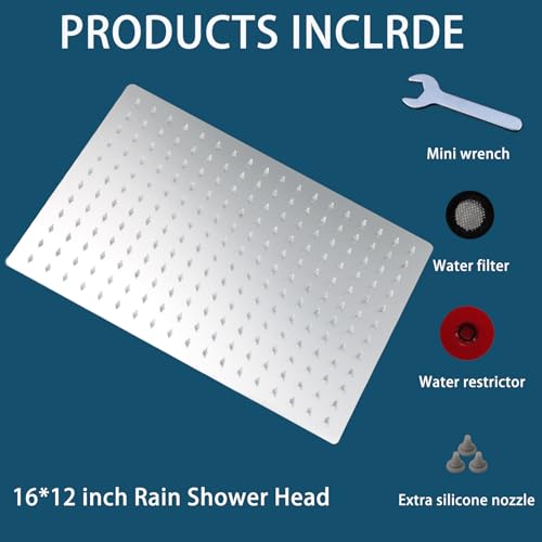 Extra Large Rain Shower Head, High Flow Stainless Steel 16 * 12 Inch Rectangle Rainfall Shower, Waterfall Bath Shower Body Covering, Ceiling or Wall Mount (Chrome) - size: 16 x 12 Inch Rectangle
