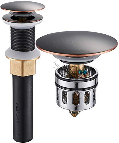 Bathroom Sink Drain, Vessel Sink Pop Up Drain with Detachable Basket Stopper,Anti-Explosion and Anti-Clogging Drain Strainer, Sink Drain Assembly Without Overflow Oil Rubbed Bronze, REGALMIX RWF082C - color: Oil-rubbed Bronze, size: Without Overflow