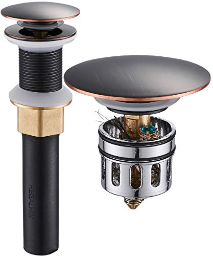 Bathroom Sink Drain, Vessel Sink Pop Up Drain with Detachable Basket Stopper,Anti-Explosion and Anti-Clogging Drain Strainer, Sink Drain Assembly Without Overflow Oil Rubbed Bronze, REGALMIX RWF082C - color: Oil-rubbed Bronze, size: Without Overflow
