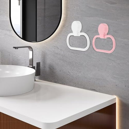 Generic 2pcs Self-Adhesive Hand Towel Rings Plastic Towel Holder for Bathroom and Kitchen Space-Saving Rustic Wall-Mounted