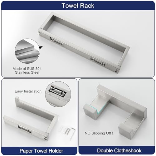 Brushed Nickel Bathroom Accessories, Toilet Paper Holder, Towel Bar & Hook | Lairuier 3 Pieces Bathroom Hardware Set, SUS304 Stainless Steel Towel Holder Set Toilet Paper Holder Robe Hook Wall Mounted - color: Brushed Nickel