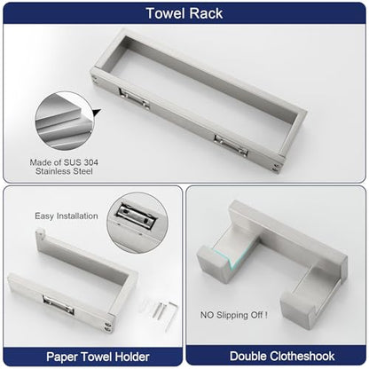 Brushed Nickel Bathroom Accessories, Toilet Paper Holder, Towel Bar & Hook | Lairuier 3 Pieces Bathroom Hardware Set, SUS304 Stainless Steel Towel Holder Set Toilet Paper Holder Robe Hook Wall Mounted - color: Brushed Nickel