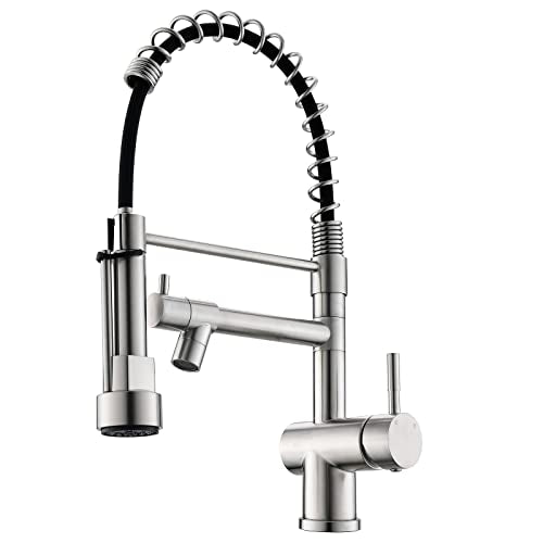 VFAUOSIT Commercial Kitchen Faucet with Pull Down Sprayer, Brushed Nickel | Dual Outlets, Tilted Pot Filler, 360° Rotation, cUPC/CEC Certified, Fingerprint-Resistant Finish, 500,000-Cycle Valve - color: Brushed Nickel-02