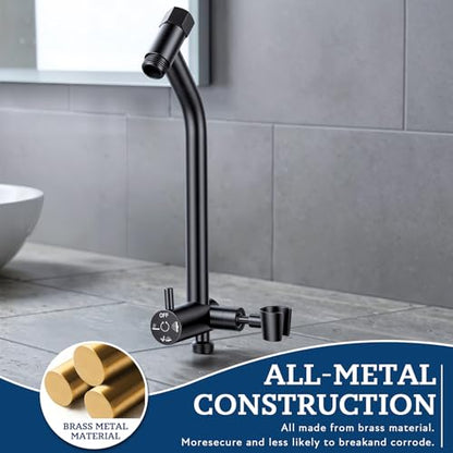 G-Promise All Metal Shower Diverter with Low Handheld Holder (Matte Black) | 10 Inch Downward-Extend Bracket for All Heights, 4 Spray Modes with Pause, Anti-Leak, Easy Install, Universal Replacement - color: Matte Black, size: Lower 9 Inch