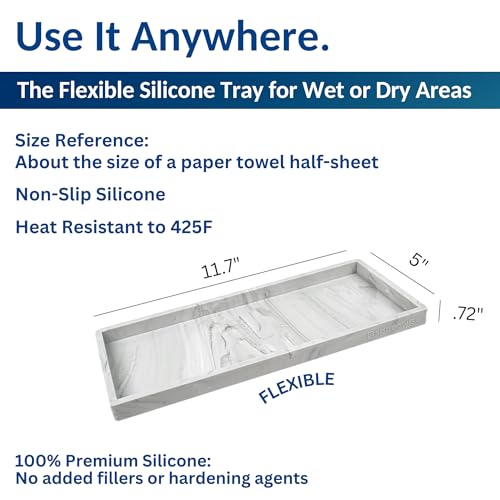 Silicone Countertop & Vanity Bathroom Tray – 2 PC 11.7" | Bathroom Tray Set, Bathroom Tray Countertop, Bathroom Counter Tray, Dish Soap Kitchen Tray & Bathroom Organizer Countertop - color: Marble Design, size: 2 PC Large - 11.7”