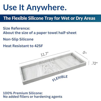 Silicone Countertop & Vanity Bathroom Tray – 2 PC 11.7" | Bathroom Tray Set, Bathroom Tray Countertop, Bathroom Counter Tray, Dish Soap Kitchen Tray & Bathroom Organizer Countertop - color: Marble Design, size: 2 PC Large - 11.7”