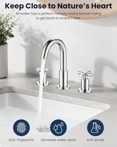 gotonovo 3 Hole Bathroom Faucet 8 inch Widespread Sink Vanity Faucet for Bathroom Sink 2 Cross Handle Deck Mount Basin with Pop Up Drain 360° Swivel Spout Polished Chrome - color: Polished Chrome