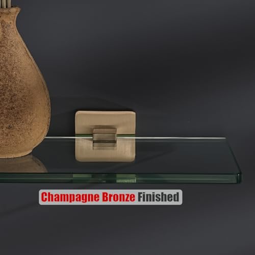 JQK Bathroom Glass Shelf, Tempered Glass Shower Storage 8 by 5 inches, 304 Stainless Steel Champagne Bronze Wall Mount, TGS201L8-CB - color: Champagne Bronze, size: 8 Inch
