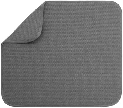 S&T INC. Dish Drying Mat, 16" x 18", Large, Charcoal Grey | Absorbent Microfiber, Kitchen Counter Mat for Dishes, Utensils, Pots and Pans, Machine Washable - size: 16" x 18"