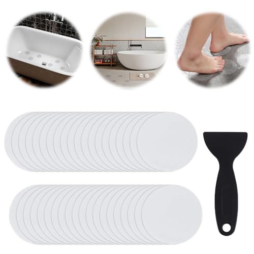 40 PCS Non-Slip Bathtub Stickers, Anti Slip Shower Stickers Safety Bathtub Strips Adhesive Decals with Premium Scraper for Bath Tub Shower Stairs (Clear)