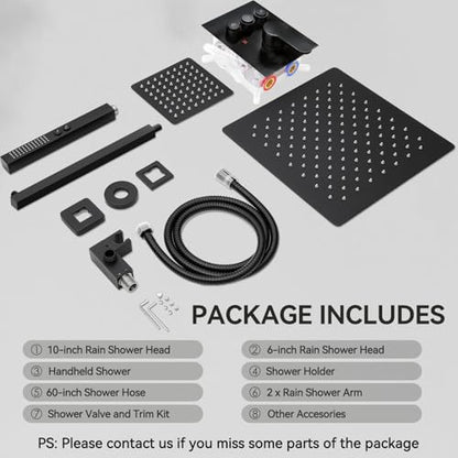 Shower Systems with Rain Shower and Handheld,STARBATH Dual Head 12+6" Rainfall Shower Can Run All Together, Wall Mount Shower Faucet Set with Pressure Balance Valve and Trim Kit, Matte Black - color: Matte Black, size: 6+12 inch-08
